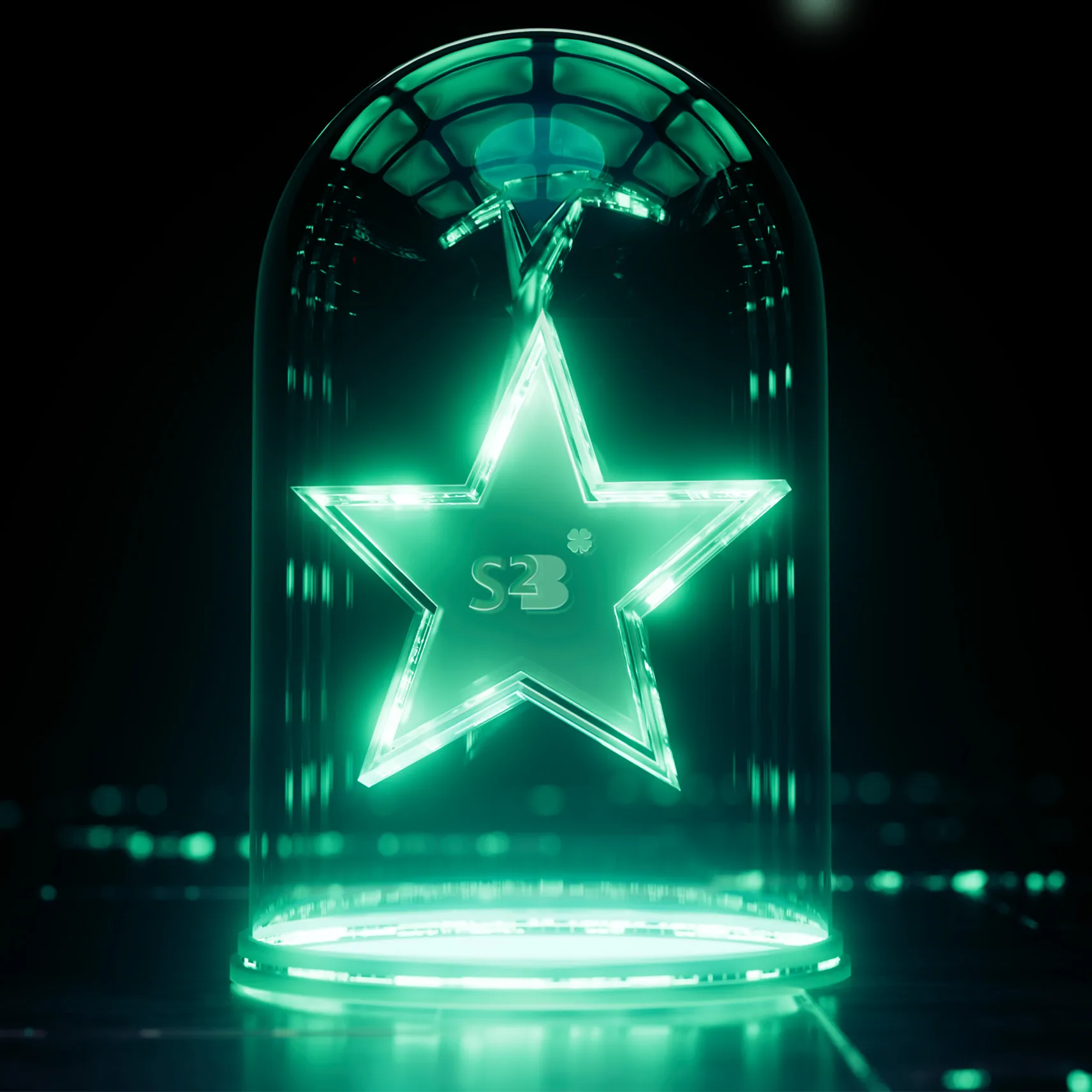 Stella luminosa con il logo Soft2Bet sotto una cupola di vetro