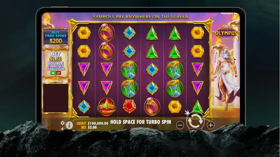 Slot online con simboli a gemme visualizzata su un tablet